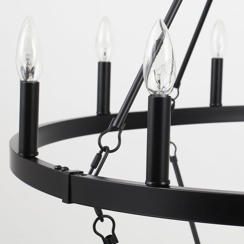 Lustre en roue de chariot à 20 lumières à intensité variable Wiam, Noir