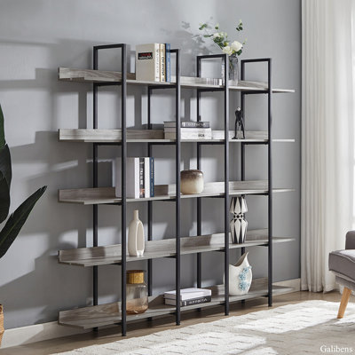 5-Tier Bookcase Home Office Open Bookshelf, Vintage Industrial Style Shelf With Metal Frame