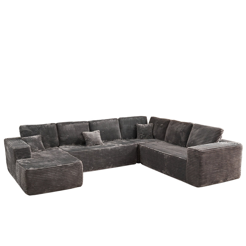 Canapé modulaire rembourré avec coussins Billie Modern, Velours côtelé gris / coton