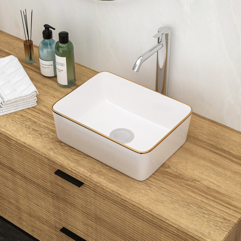 Lavabo de salle de bain rectangulaire en céramique 16 po x 12 po blanc - moderne, teinté, encastré au-dessus du comptoir