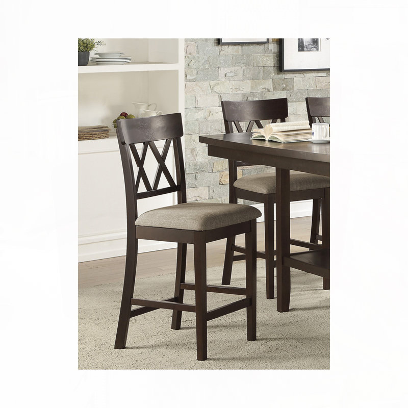 Ensemble de tabourets de bar rembourrés en tissu avec dossier double en X, pieds en bois