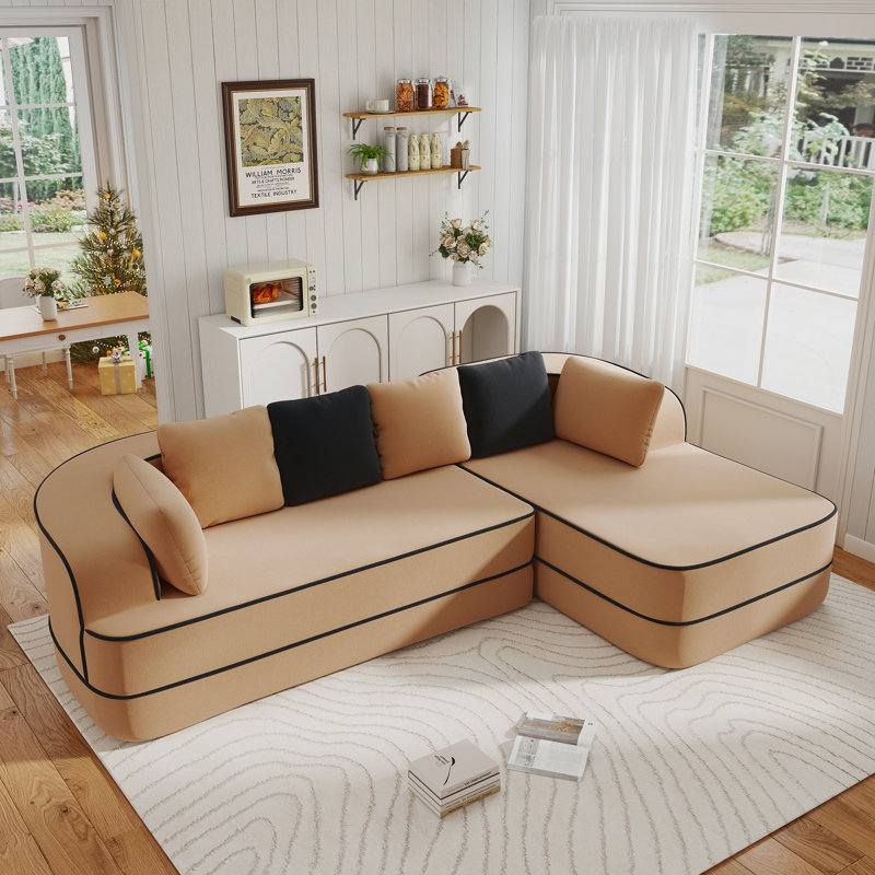 Canapé modulaire 106 po en tissu Teddy, Orienté à droite, Caramel / brun clair