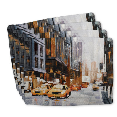 Ensemble de 4 napperons en polyester tressé - Big City Street Decor