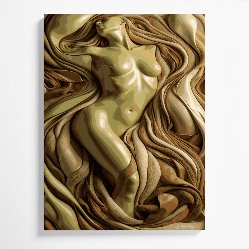 Abstrait art figuratif sur toile brun 52, H 18 po x l 12 po
