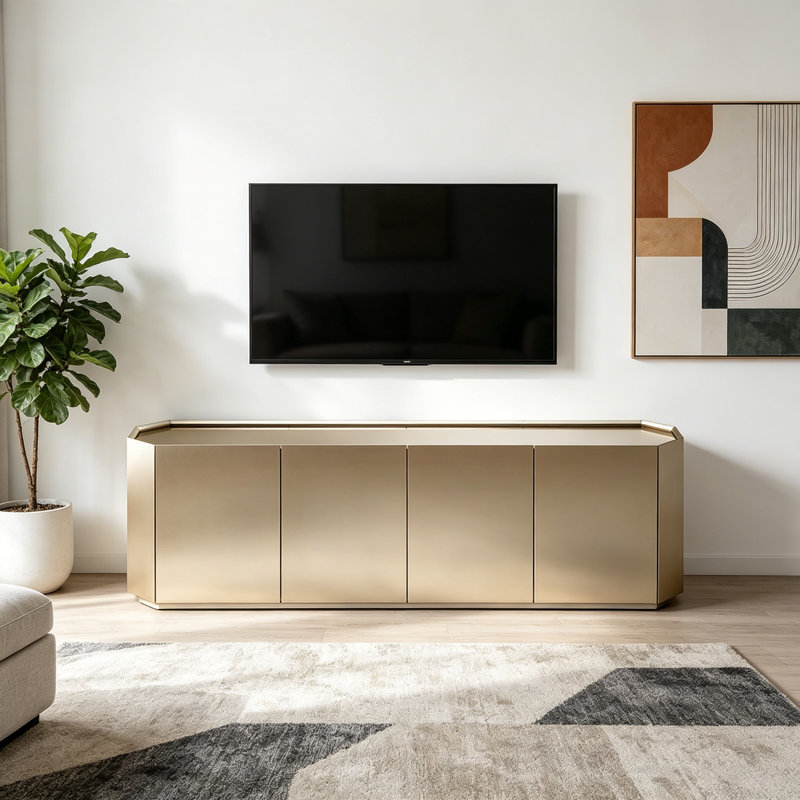 Italian Minimalist Champagne-colored TV Cabinet