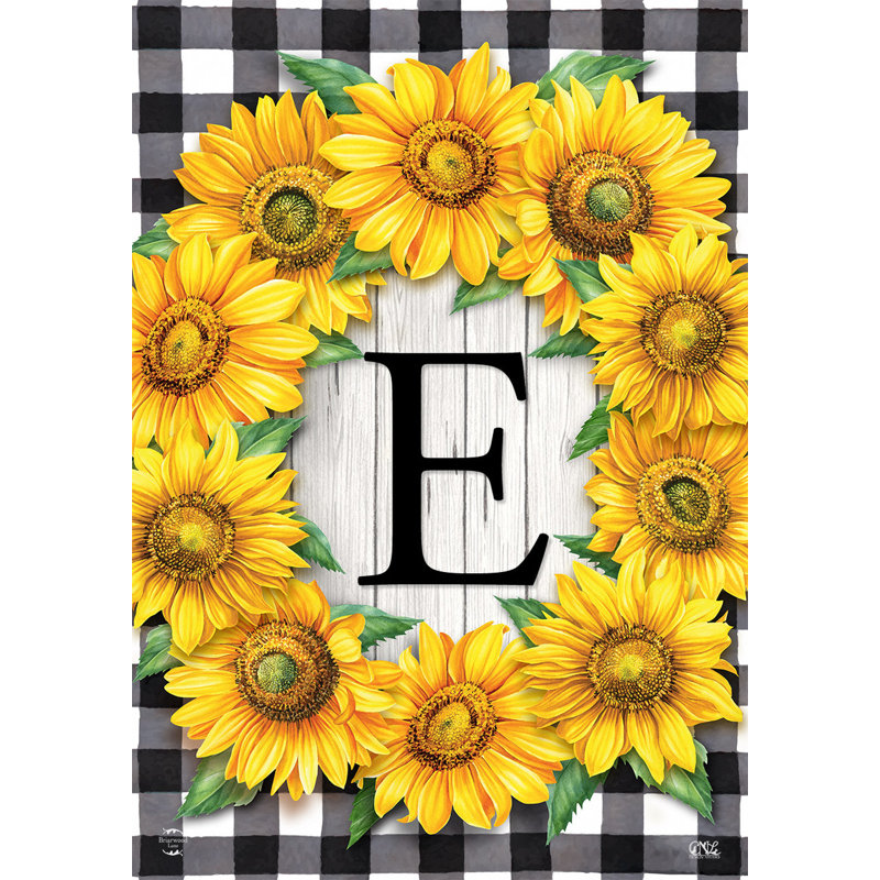 Drapeau de jardin tournesols monogramme E