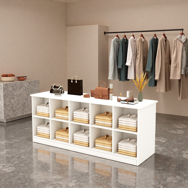 Présentoir simple à double face pour magasin de vêtements, Blanc