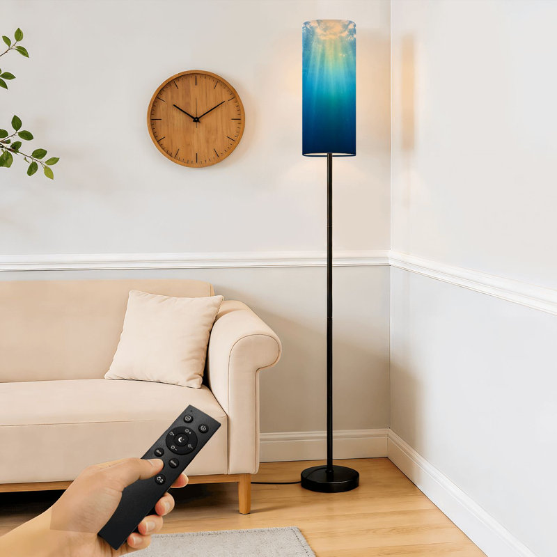 Lampe sur pied Scène sous-marine Bulles Rayons de soleil Lampe sur pied à intensité variable avec télécommande Pédale avec abat-jour Abat-jour haut Pôle d'angle pour le salon Chambre Bureau