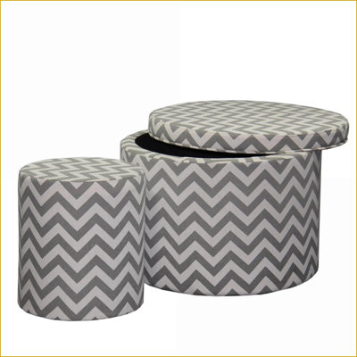 Ottoman, Chevron Storage with 1 Seating 17.35" Tall Slate Gray | Grey | Wood