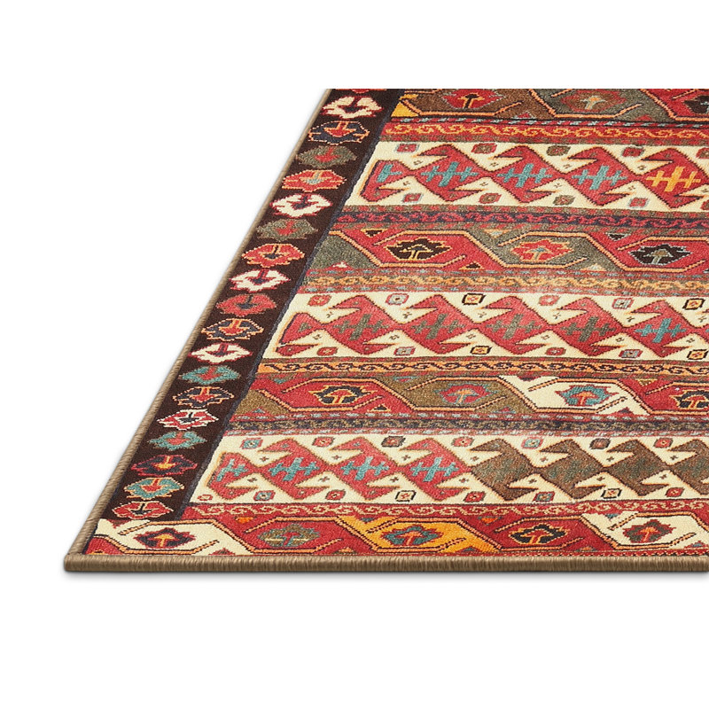 Tapis traditionnel rouge / noir / jaune clair, Rectangle 2 pi x 5 pi