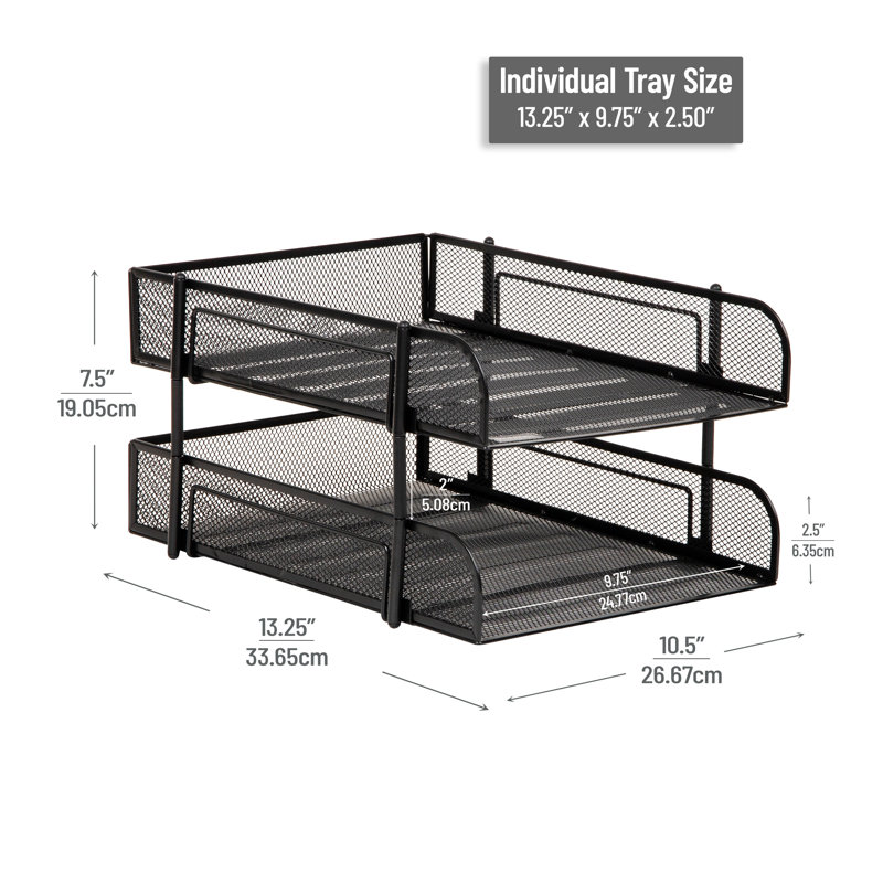 2-Tier Stackable Paper Tray, Metal Mesh Desk Organizer for Files, Documents, and Mail, Office Desktop Storage, Black