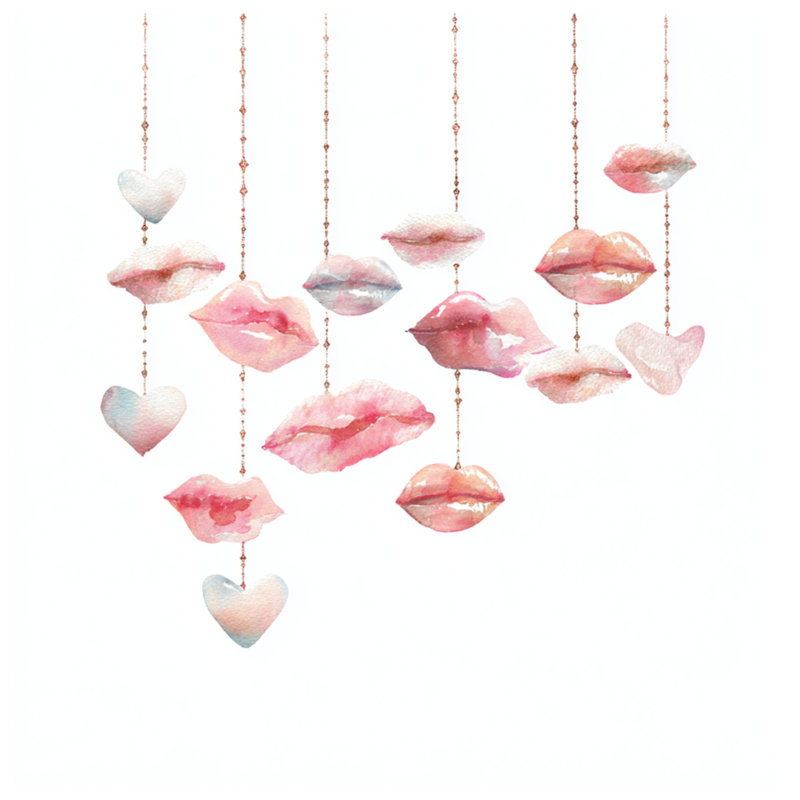 Tapisserie murale «Watercolor Lips Hearts» - décoration murale romantique, H 68 po x l 80 po avec 4 œillets