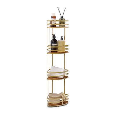 Organisateur de tablettes de rangement de salle de bain à 4 niveaux avec accents en bois d'acacia