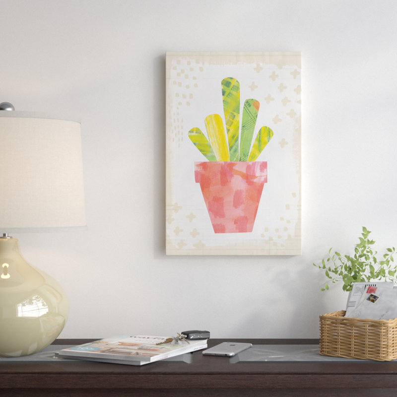 «Collage Cactus VI.A, impression sur toile tendue, H 26 po x l 18 po x P 1,5 po, Toile avec cadre noir, Pas de tapis