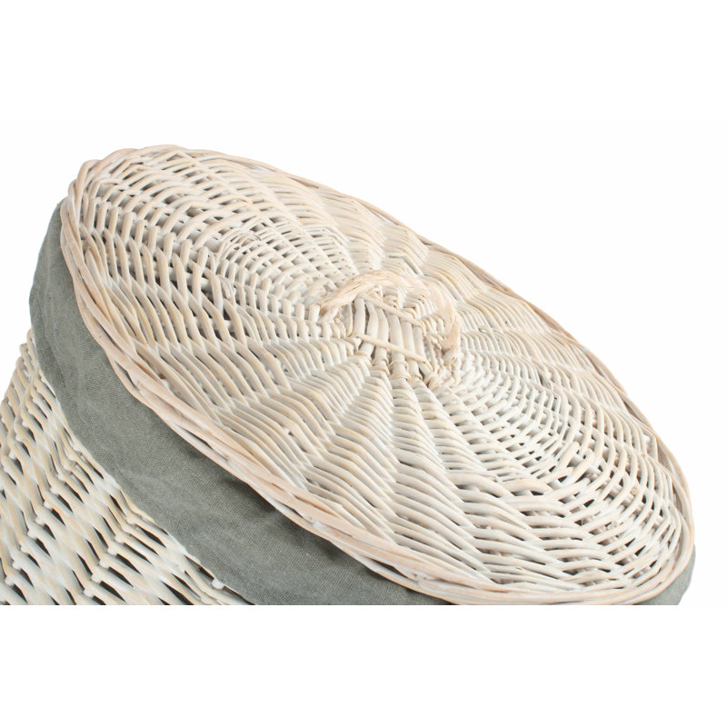 Wicker Round Laundry Hamper Basket with Lining, 60" H x 46" W x 46" D, White Wash/Grey