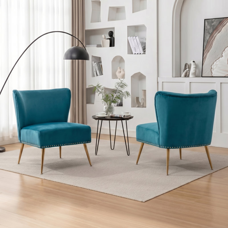 Chaise rembourrée en velours, Teal