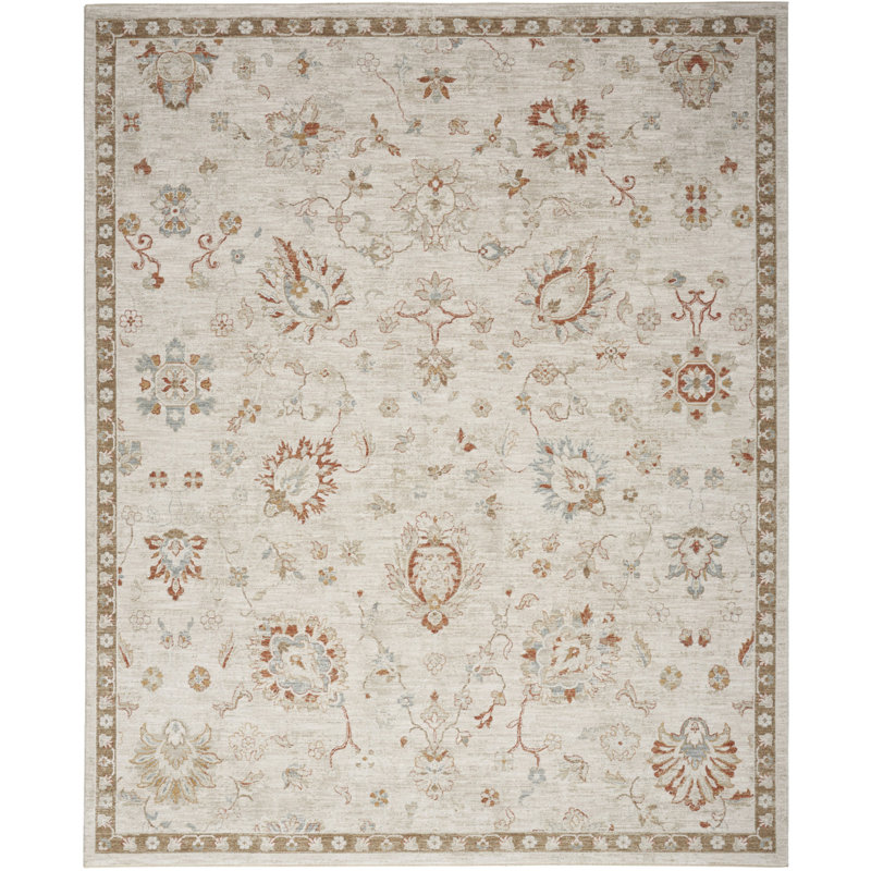 Tapis floral floral tissé à la machine 9 pi x 13 pi avec franges