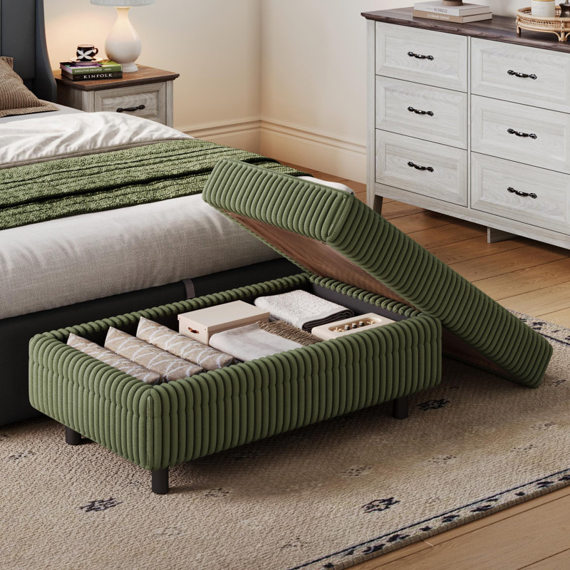 Repose-pieds de rangement tapissier avec plateau 40,55 po Sherry (ensemble de 2), Vert