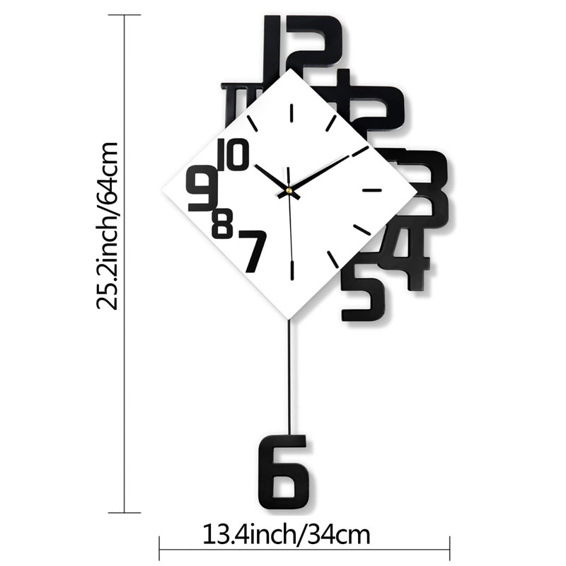 Grande horloge murale avec pendule, montre classique moderne décorative de 25 pouces pour la maison et le bureau