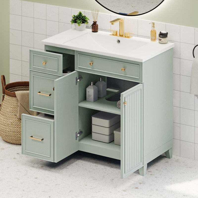 Meuble-lavabo de 36 po de style transitionnel avec lavabo en résine, Vert