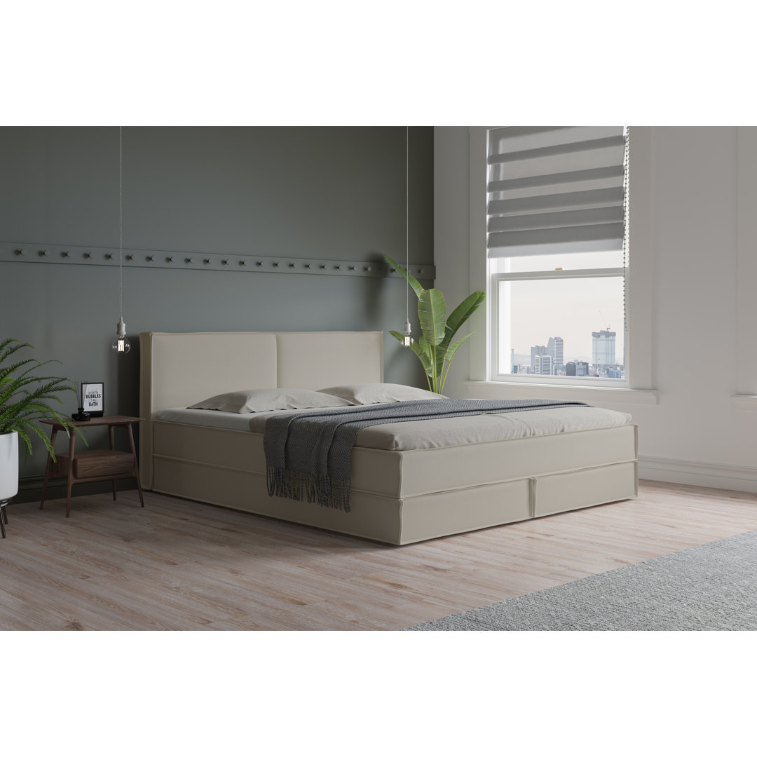 Echtes Boxspringbett Ladona mit Kaltschaum Topper, mit Kunstleder bezogen