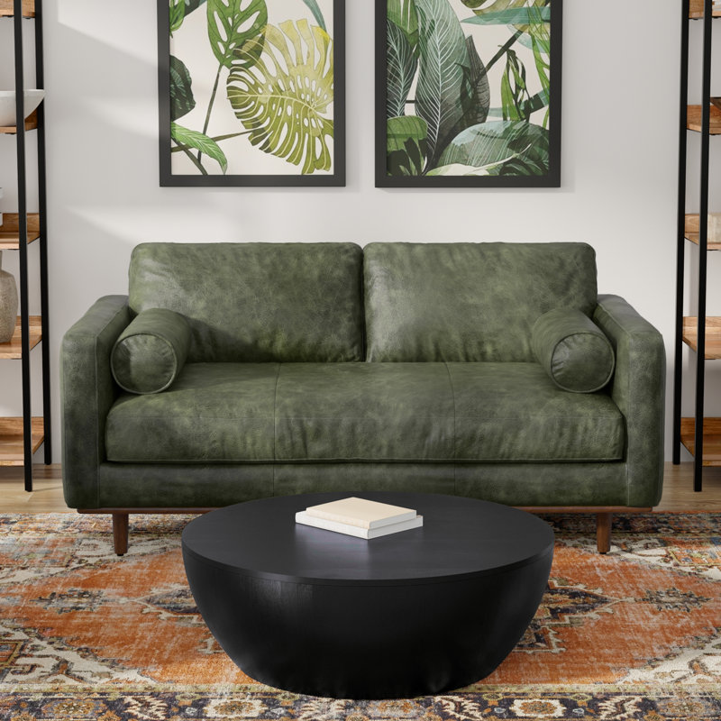 Morrison Genuine Leather Sofa, Mid-Century Modern Couch for Living Room, Handcrafted with Removable Cushions, 72" W