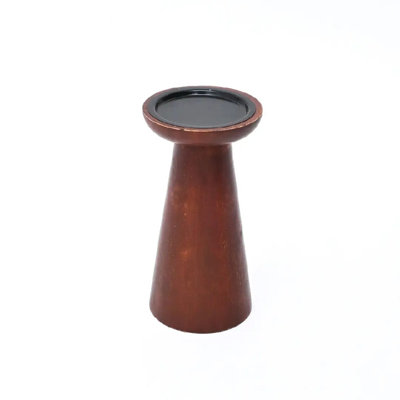 Porte-bougie effilé en bois de manguier naturel avec plaque en fer, support de bougie rustique pour décoration intérieure 6,86 lb