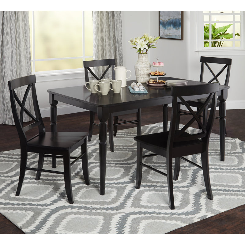 Bellmead Four Leg Dining Set, Black Table with Black Chairs, 5-Piece (1 Table, 4 Chairs)