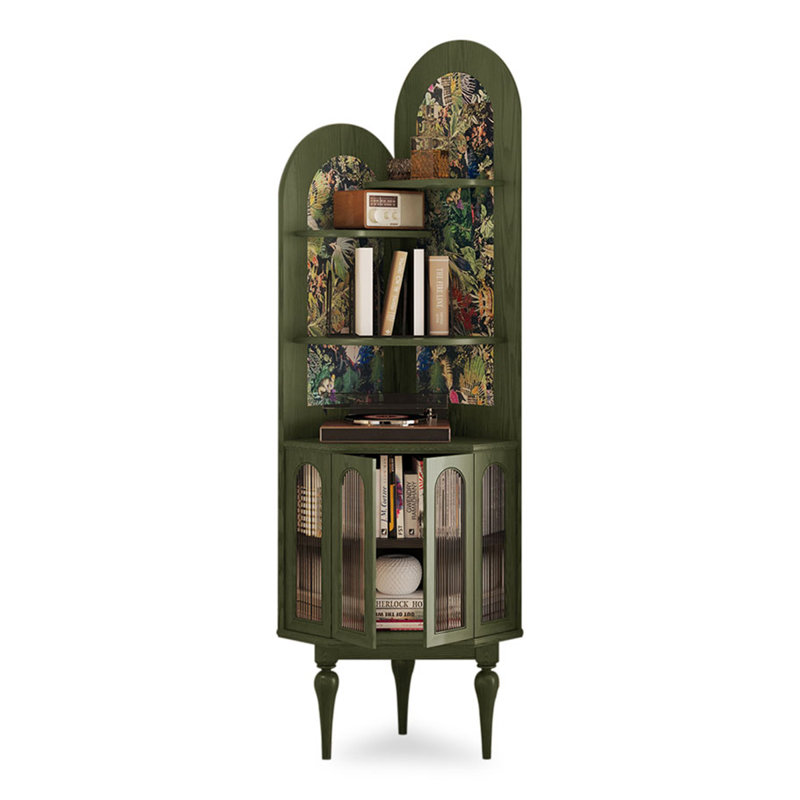 Armoire de coin en bois massif rétro français, Vert
