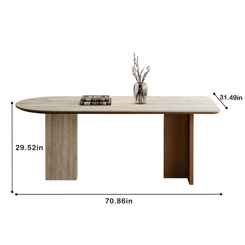AABB771317192680AJC&Size 4 - Person Stone Top Double Pedestal Dining Set, 29.52"H x 31.49"L x 70.86"W