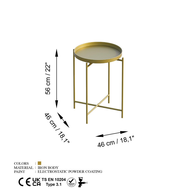 Table basse Modern Glam, finition dorée, 18,1 po x 22,0 po x 18,1 po | Fabrication 100% métal, poids léger de 4,5 lb | Design élégant et fonctionnel pour le salon, décorations fantaisistes, accessoires non inclus