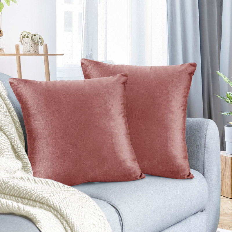 Nestl Velvet Decorative Throw Pillow Cover 2-Pack, Misty Rose, 24"H x 24"W