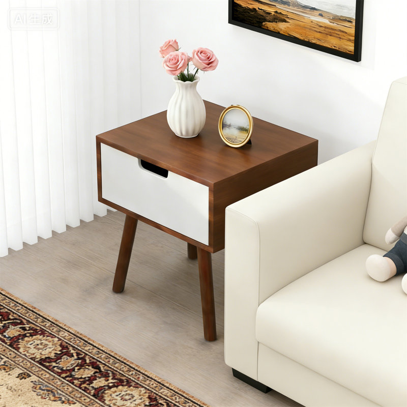 Table de bout, Blanc/noyer