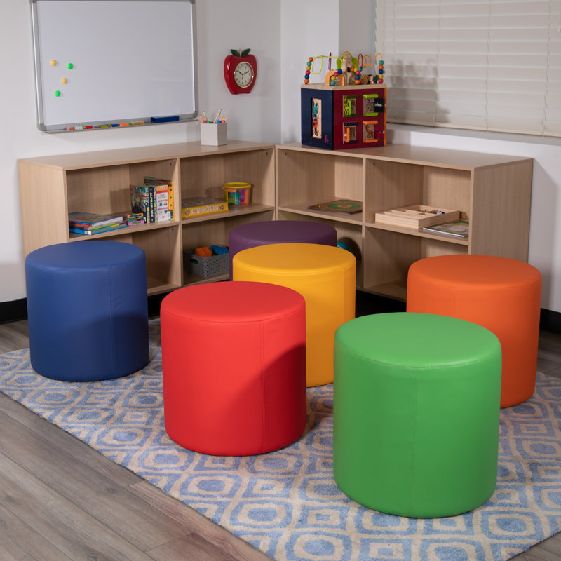 Yellow Plywood Round Classroom Ottoman with Leveling Glides