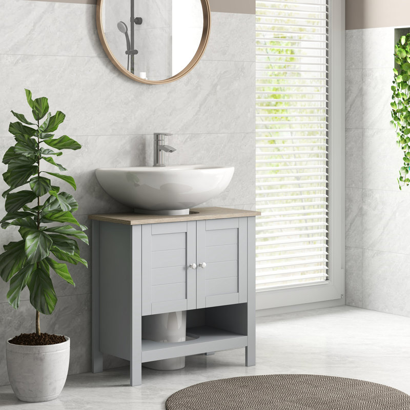 Bathroom Vanity Cabinet, Under Sink Storage, Adjustable Shelf, Gray Color Chest, Cabinet With Shelf
