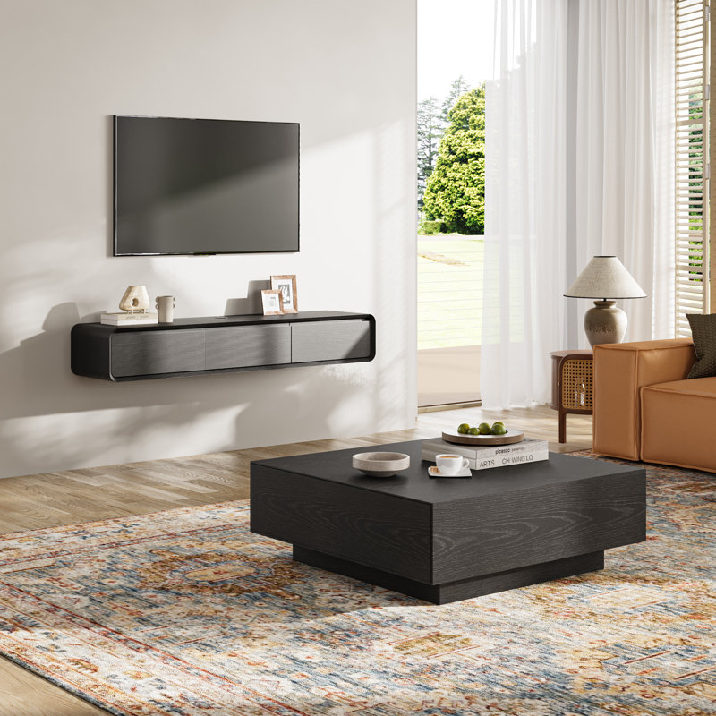 Crédence de rangement flottante l 62,99 po, Noir, noir, noir, noir