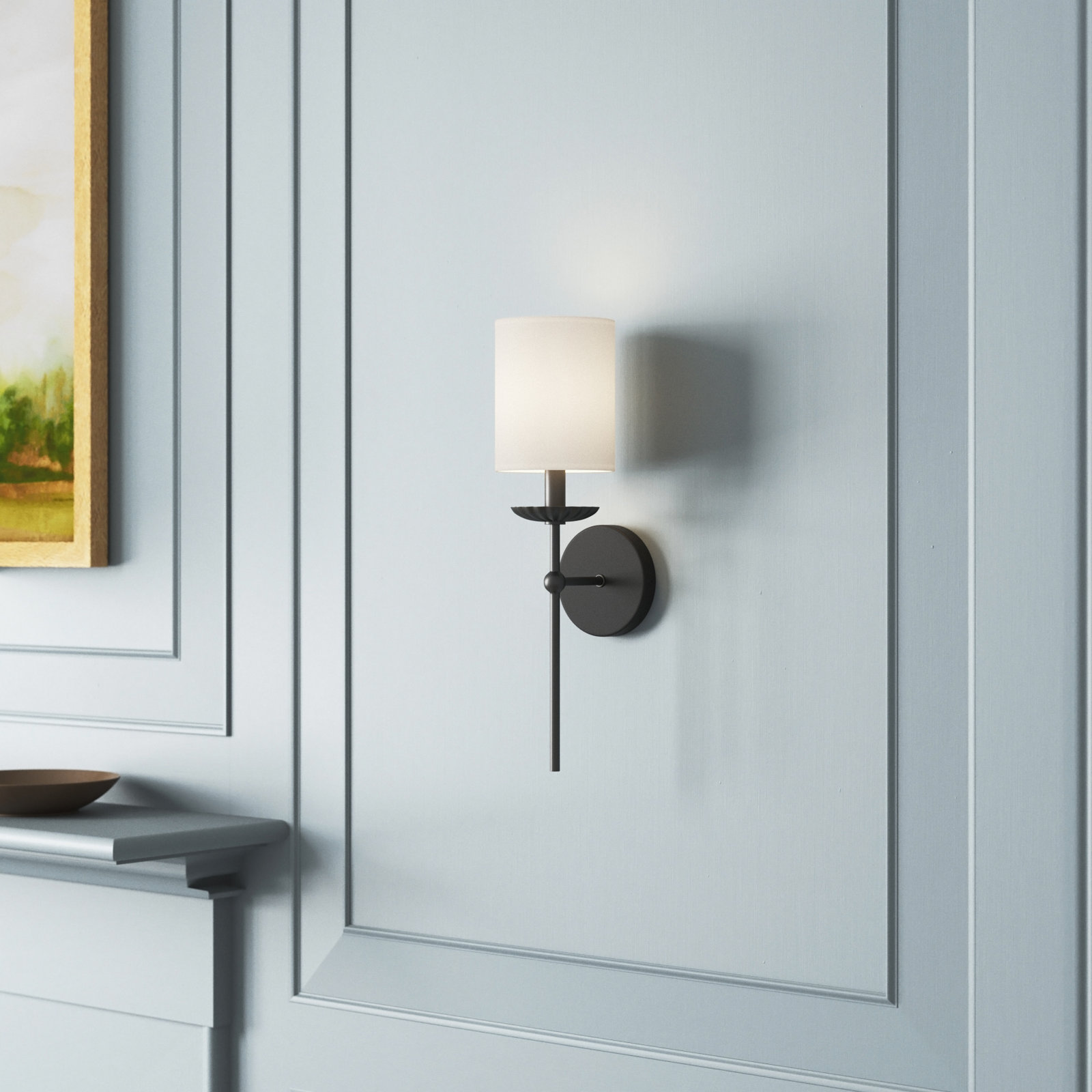 Olivette Single Light Dimmable Wallchiere, Black, White