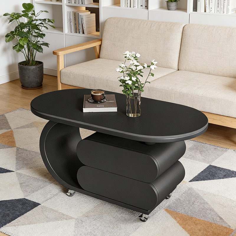 Table basse Rock Slab avec rangement, H 19,68 po x L 31,49 po x l 15,74 po, Noir, Noir