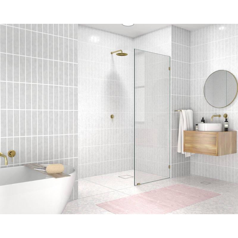 Vela 37 in. x 78 in. Fully Frameless Single Fixed Shower Panel, Satin Brass