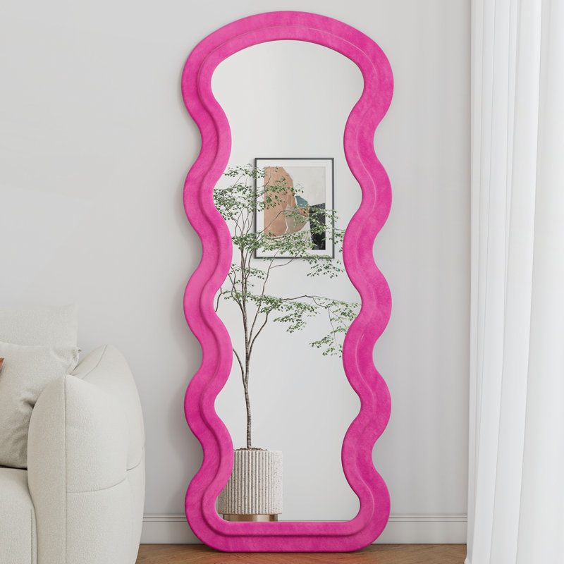 Flannel Full Length Wavy Rose Floor Mirror for Elegant Home Decor, Suitable for Bedroom or Living Room, Rose