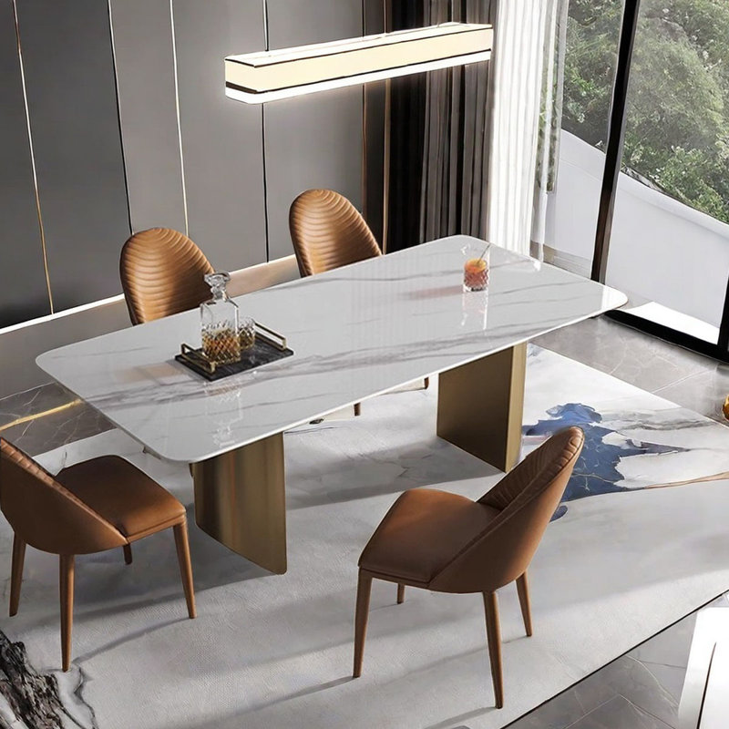 Table de salle à manger rectangulaire Luxury, Orange, Doré, H 29,5 po x L 55,1 po x l 31,5 po