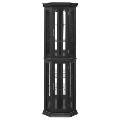 Lighted Corner Curio Cabinet - Glass Display Shelf with Tempered Glass Doors, Adjustable Shelving