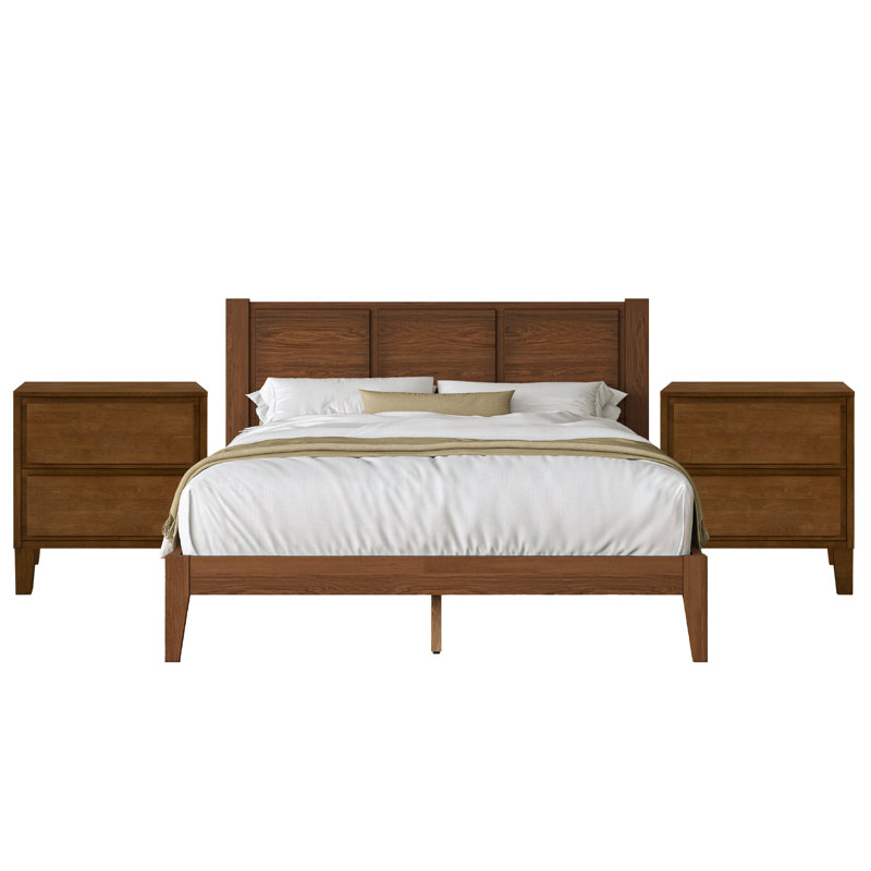 Ariana Solid Wood 3 Piece Bedroom Set, Queen, 3 Pcs: Bed, 2 Nightstands, Dark Walnut
