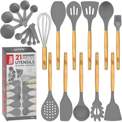 Kaluns 21-Piece Silicone Kitchen Utensils Set – Premium Non-Stick Cooking Tools with Wooden Handles, Heat Resistant up to 446°F