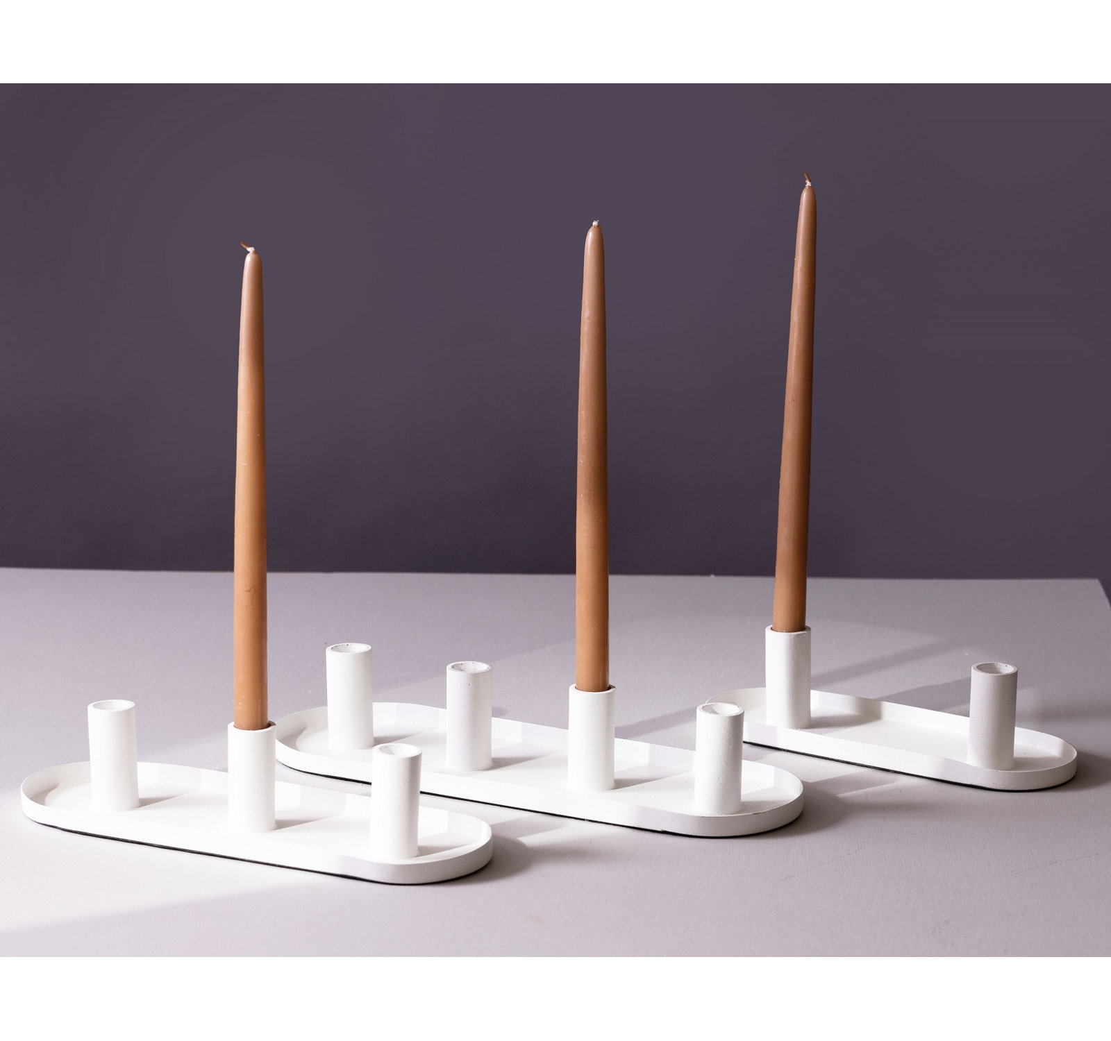 3-Piece Aluminum Candlestick Set, White