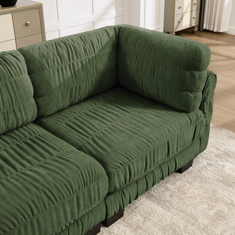 Canapé d'angle modulaire en chenille, pouf amovible, mousse haute densité, coussins de dossier épais en forme de L, montage facile