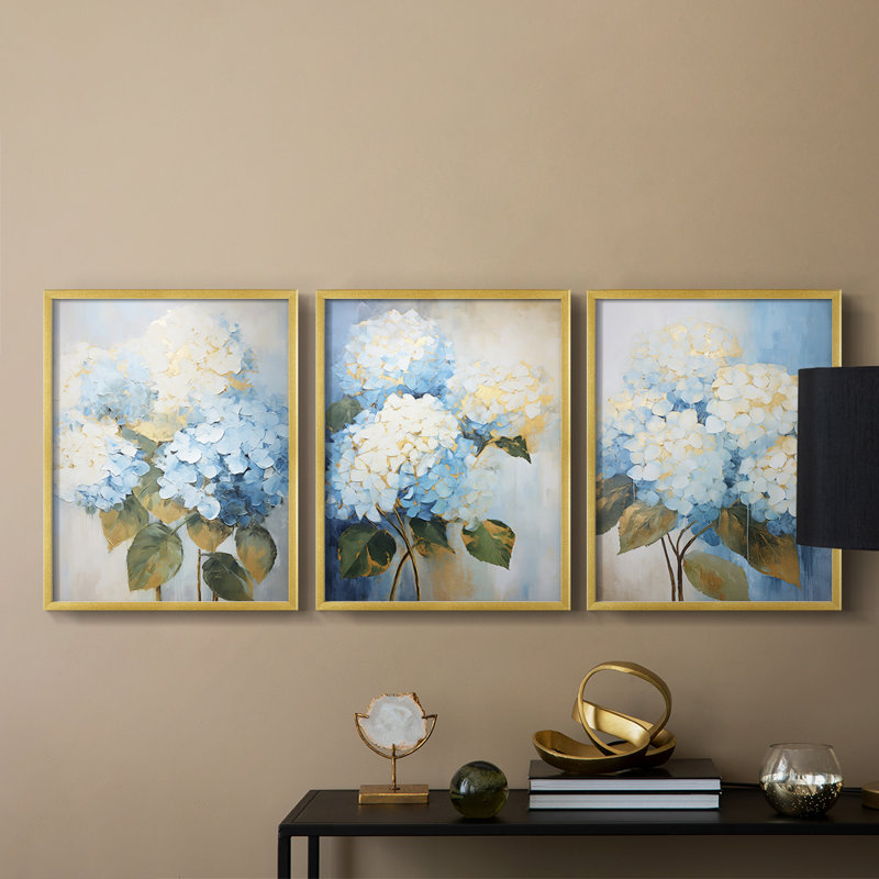Étude florale, série XXVI, ensemble de 3 estampes numériques, prêt à accrocher, Doré, H 10 po x l 24 po