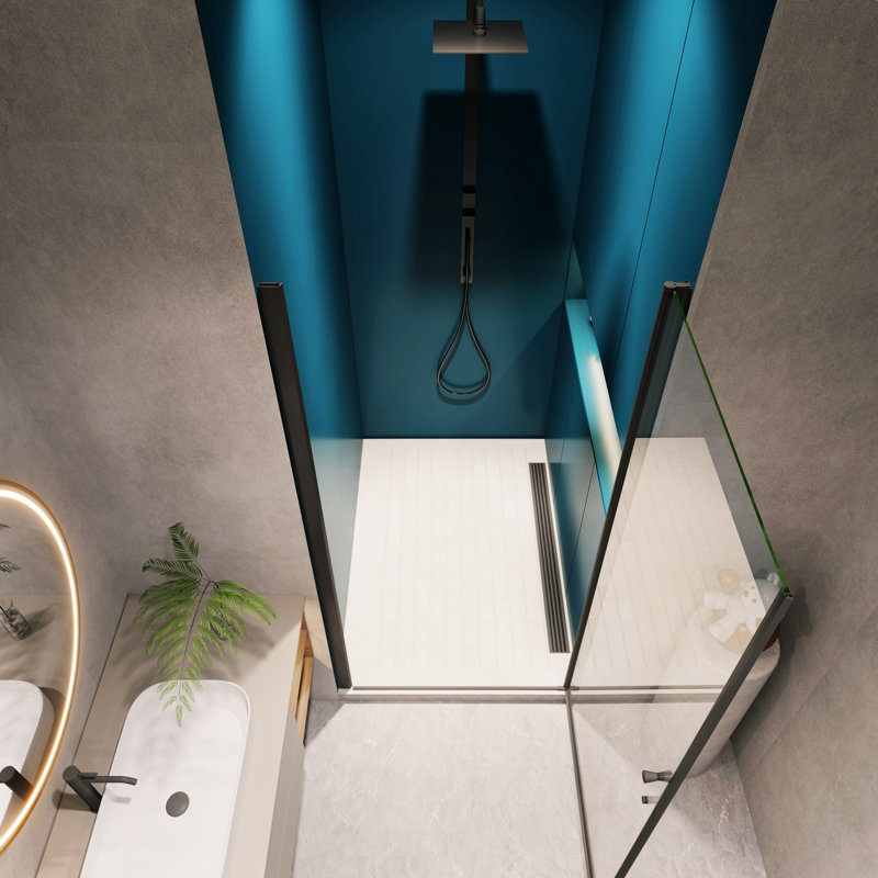 Pivot de porte de douche en verre trempé 1/4 po, ouvert à l'extérieur, porte pivotante pour salle de bain, noir mat, utilisation, 34 à 35 3/8 po x 72 po, système solide et fiable