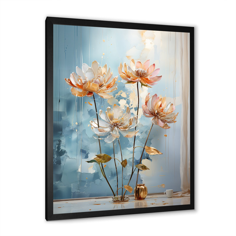 «Elegance In Lotus Blooms II», reproduction sur toile, Cadre photo noir simple, H 32 po x l 16 po x P 1 po