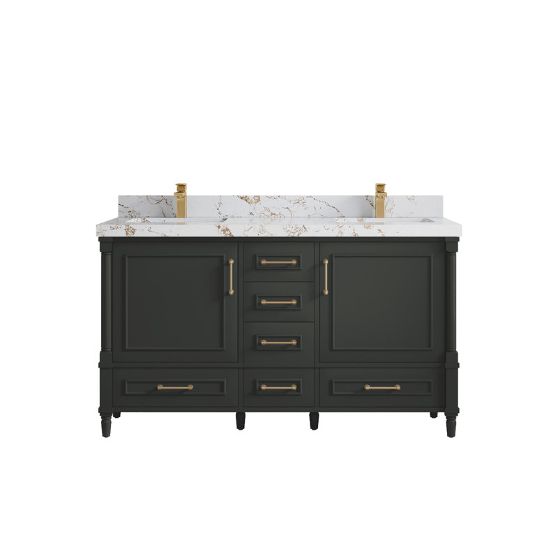 Aberdeen 60'' Double Bathroom Vanity with Top, Blacktop, Viola Gold